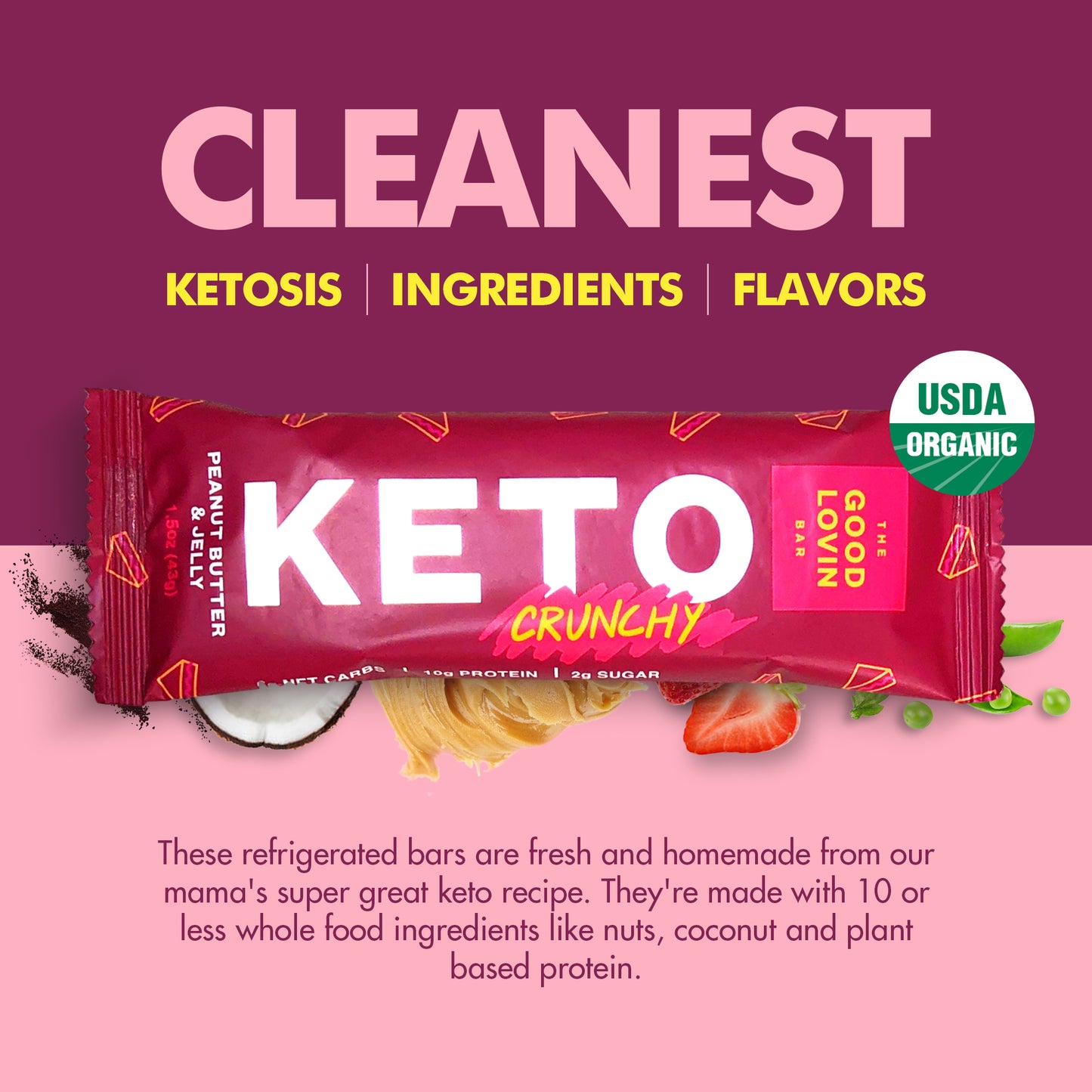 BEST ORGANIC KETO BAR “CRUNCHY” Peanut Butter & Jelly (4ct)