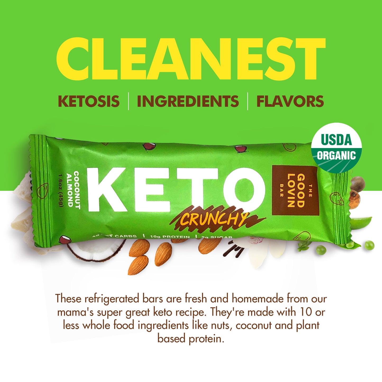 BEST ORGANIC KETO BAR “CRUNCHY” Coconut Almond (4ct)