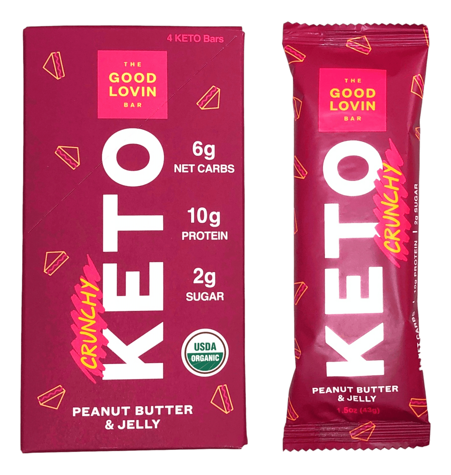 BEST ORGANIC KETO BAR “CRUNCHY” Peanut Butter & Jelly (4ct)