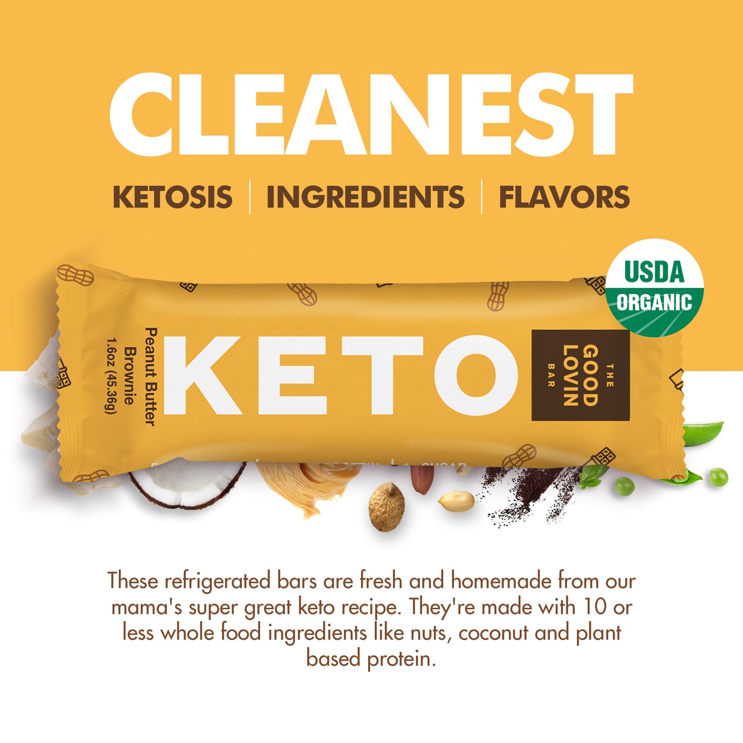 ORIGINAL ORGANIC KETO BAR Peanut Butter Brownie Flavor (4ct) Refrigerated Snack Bar The Good Lovin' Bar 