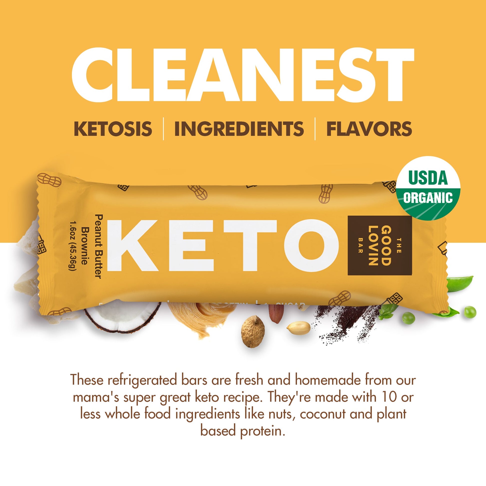 ORIGINAL ORGANIC KETO BAR Peanut Butter Brownie Flavor (4ct) Refrigerated Snack Bar The Good Lovin' Bar 